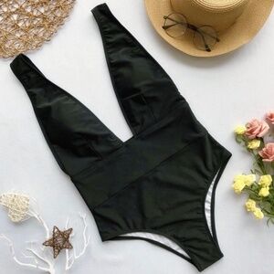 Miiaswim Black Deep V-Neck One Piece Bathing Suit